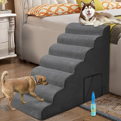 Dog Stairs &amp; Steps for High Beds 30-36 inches High Tall for Large Medium Dogs, LitaiL 30inch 7 Steps Pet Stairs/Steps for High Beds,llDogs, Non-Slip Dog Ramps for Small Dogs and Cats