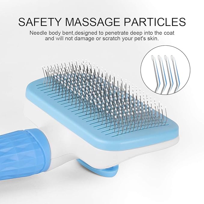 Self Cleaning Slicker Brush,Dog Brush &amp; Cat Brush with Massage Particles,Removes Loose hair &amp; Tangles,Skin Friendly &amp; Promote Circulation-Blue 1