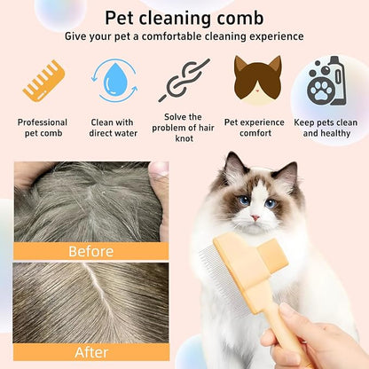 TemApex 2PCS Pet Comb for Dogs &amp; Cats with Long &amp; Short Stainless Steel Metal Teeth for Shedding and Tangles, Self-Cleaning Pet Comb for Dogs and Cats, Comfort and safety