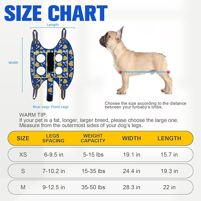 PAWCHIE Dog Grooming Hammock Harness for Dogs &amp; Cats with Pet Nail Clipper Trimmer - Cat Hanger Sling for Trimming Clipping Nails- Dog Hammock Restraint Bag for Small Medium Large Dog, Navy Blue S