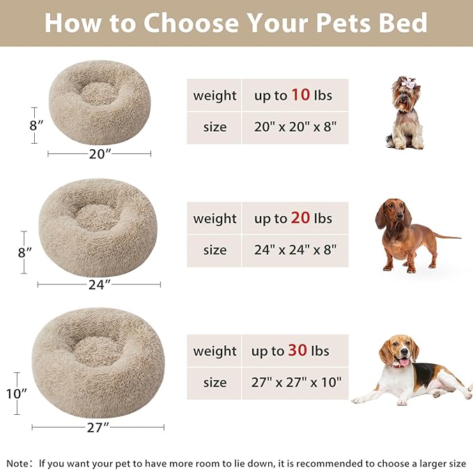 WNPETHOME Calming Dog Bed &amp; Cat Bed,Small Dog Bed Donut Design Faux Fur Anti-Anxiety Dogs Beds,Fluffy Pet Cushion Pet Beds for Small Dogs and Cats (20 x 20 Inch, Brown)