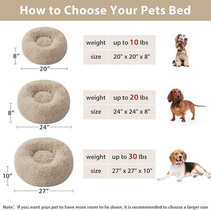 WNPETHOME Calming Dog Bed &amp; Cat Bed,Small Dog Bed Donut Design Faux Fur Anti-Anxiety Dogs Beds,Fluffy Pet Cushion Pet Beds for Small Dogs and Cats (20 x 20 Inch, Brown)