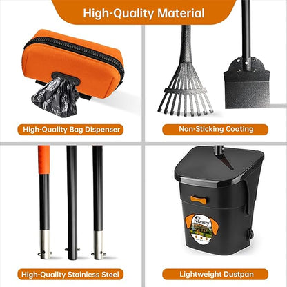 Dog Pooper Scooper with Bags &amp; Dispenser - 37.4" Long Durable Metal Handle Swivel Bin &amp; Rake &amp; Spade Kit, Large Capacity Portable Pooper Scooper for Yards，Easy to Assemble