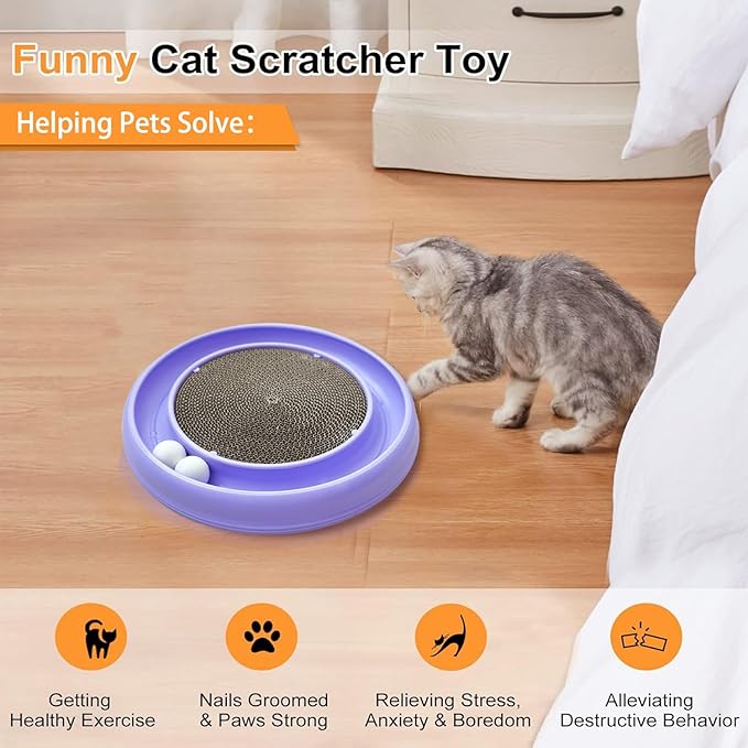 Interactive Cat Ball Track Toy for Indoor Cats, Cat Scratching Board &amp; Exercise Set for Bored Indoor Adult and Kitten Mental &amp; Physical Stimulation, with Spare Ball to Prevent Loss (Purple)