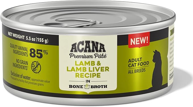 ACANA PREMIUM PATE Wet Cat Food, Lamb &amp; Lamb Liver Recipe in Beef Bone Broth, 5.5oz (Case of 12)