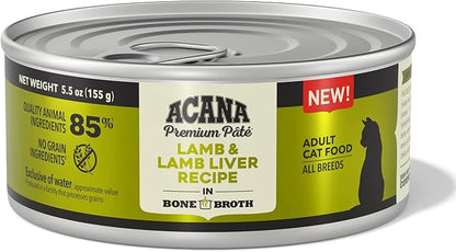 ACANA PREMIUM PATE Wet Cat Food, Lamb &amp; Lamb Liver Recipe in Beef Bone Broth, 5.5oz (Case of 12)