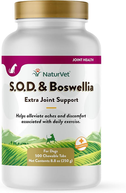 NaturVet S.O.D. &amp; Boswellia Extra Joint Support Dog Supplement – Dog Hip Supplement – Helps Alleviate Aches, Pain – for Dog Flexibility, Healthy Joint Function – 500 Ct. Chewable Tablets