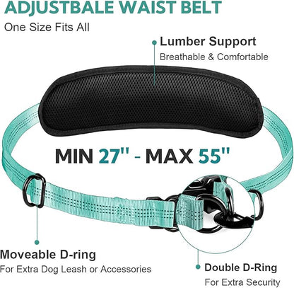 Hands Free Dog Leash, Retractable Bungee with Double Padded Handles, Waist Leash for Dog Walking, Heavy Duty Dog Leash for Medium &amp; Large Dog, Dog Walking Accessories, Green
