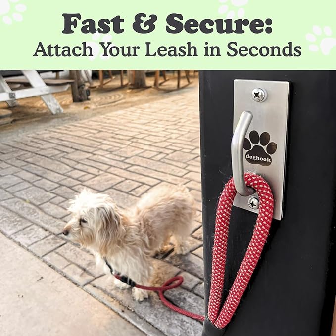Canine Hitch- Secure Dog Leash Parking Mounted Indoor – Outdoor Wall Hook - Tie Out Stainless Steel Practical Lead Management for Home &amp; Business, Standard Size 2 Pack