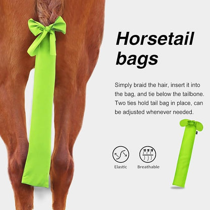 Harrison Howard Stretchy Tail Bag Breathable Horse Tail Guard Slip on Design Protect Horse Tail 2 Strand Closure Straps Keep Tail Clean &amp; Protected 22" L Length Makes Grooming Easy-Fluro Lime