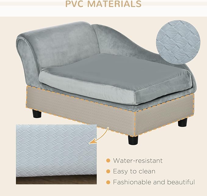 PawHut Luxury Fancy Dog Couch with Hidden Storage, Small Dog Sofa Bed with 2" Soft Foam, Modern Pet Furniture for Puppies &amp; Little Breeds, Pale Gray