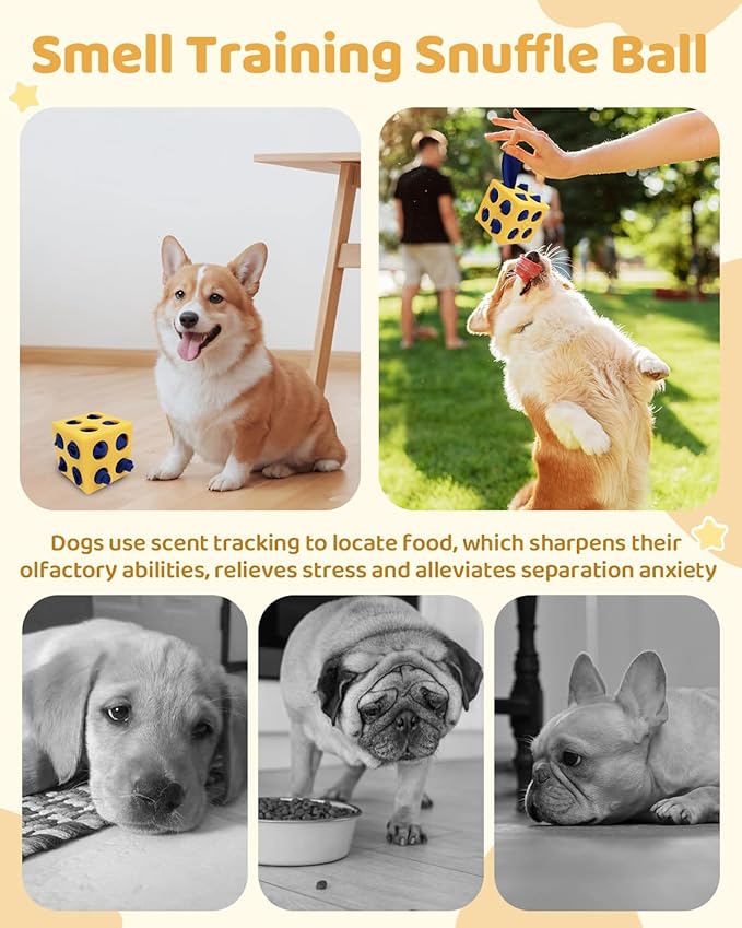 Interactive Puzzle Dog Toy Encourage Natural Foraging Skill, Durable Dog Enrichment Toy Snuffle Cube Cloth Strip with Hide &amp; Seek Food, Slow Feeder for Mind Stimulate &amp; Stress Relief (Yellow)