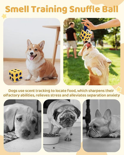 Interactive Puzzle Dog Toy Encourage Natural Foraging Skill, Durable Dog Enrichment Toy Snuffle Cube Cloth Strip with Hide &amp; Seek Food, Slow Feeder for Mind Stimulate &amp; Stress Relief (Yellow)
