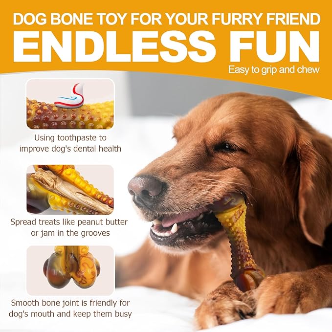 Dog Toys for Aggressive Chewers, Indestructible Dog Chew Toys for Large Medium Small Breed, Tough Nylon Interactive Durable Chew Toy Bone for Puppy Teething Toy Bacon Flavor, Best Gift&amp;Keep Them Busy