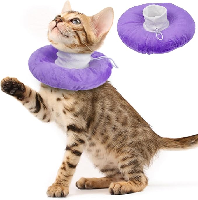 Cat Cone Collar Soft, Adjustable &amp; Lightweight Kitten Elizabethan e Collar to Stop Licking After Surgery, Ideal for Wound Recovery, Durable &amp; Machine Washable, Purple Small