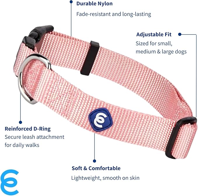 Blueberry Pet Essentials Medium Dog Collar in Baby Pink | Adjustable &amp; Eco-Friendly Durable Nylon Strap | Classic Collar for Medium Dogs, Boy &amp; Girl Pets