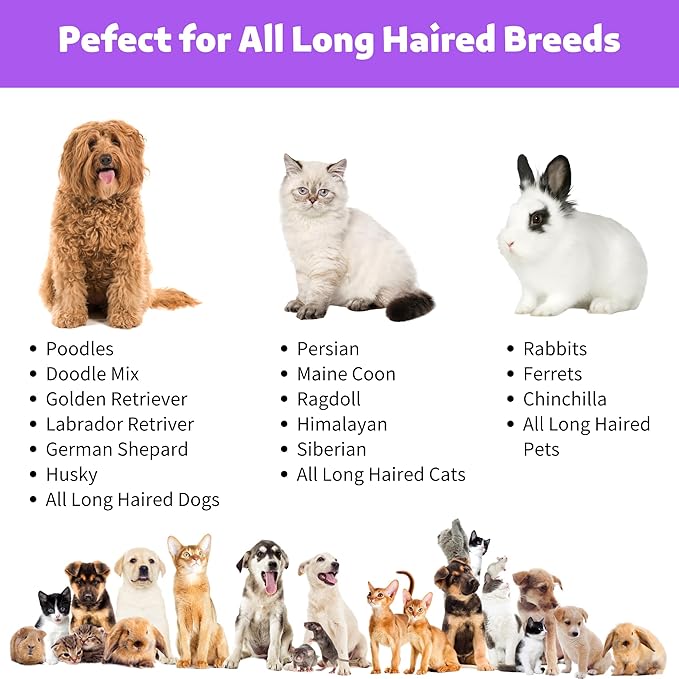 2 in 1 Undercoat Rake for Dogs and Cats, Professional Grooming Brush Dematting &amp; Shedding Comb to Remove Loose Hair, Matted Fur Efficiently, Perfect for Poodle, Doodle &amp; All Long Haired Pets