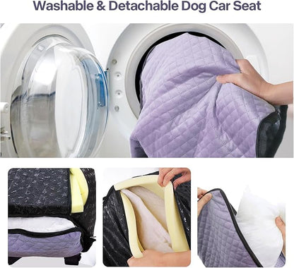 Dog Car Seat for Small Medium Dogs Up to 40lbs, Detachable Washable Soft Pet Booster Travel Bed for Front &amp; Purple Seat with Safety Leash Belt