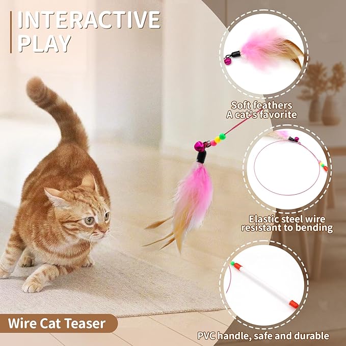 iCAGY 25-Piece Cat Toys Kit with Rainbow Tunnel - Interactive Cat Toy Bundle for Indoor Cats, Kitten Playtime Variety Set Includes Feather Teaser, Springs, Balls, Mice &amp; Noise Toys