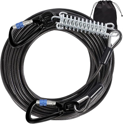 Snagle Paw Dog Tie Out Cable 30FT-1000LBS Break Strength,Heavy Duty Dog Leads for Yard with Shock Absorbing Spring &amp; Swivel Hook,Long Leash Cable for Outdoor Tethering,Dog Line for Small Large Dogs