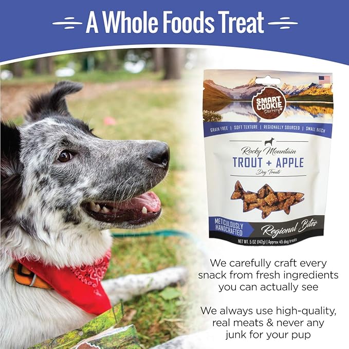 Smart Cookie All Natural Soft Dog Treats - Trout &amp; Apple - Healthy Dog Treats for Allergies, Sensitive Stomachs - Chewy, Grain Free, Human-Grade, Made in The USA - 5oz Bag