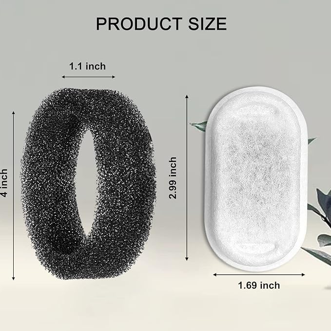 Cat Water Fountain Filters for 108/3.2L&amp; 67oz/2L Stainless Steel Pet Water Dispenser,16 Cat Fountain Filter Replacement with 16 Sponges (16 Filters&amp;16 Sponges)