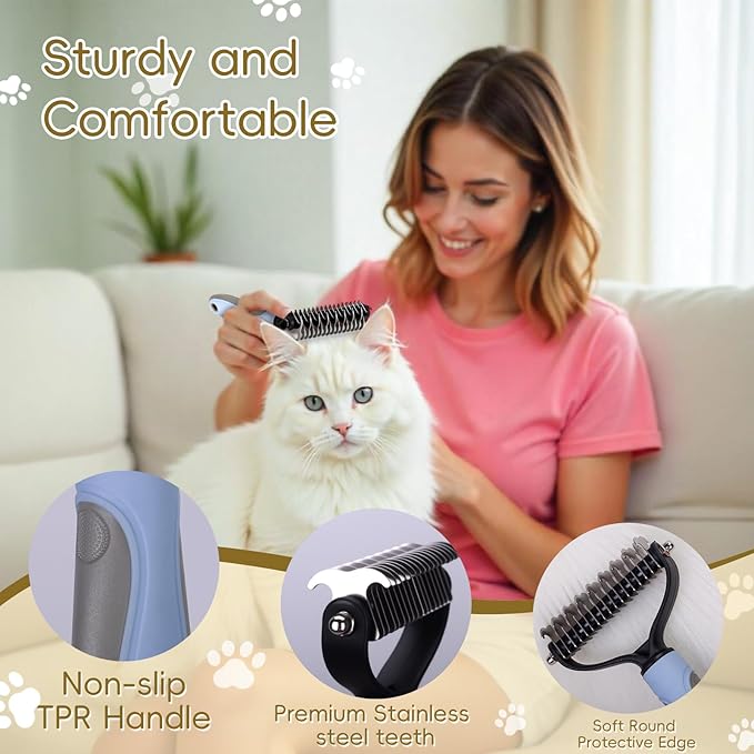 Upgraded All-in-One Pet Grooming Kit – Includes Detangling, Shedding, Dual-Sided &amp; Massaging Tools, Ergonomic Non-Slip Handle, Safe for Cats &amp; Dogs