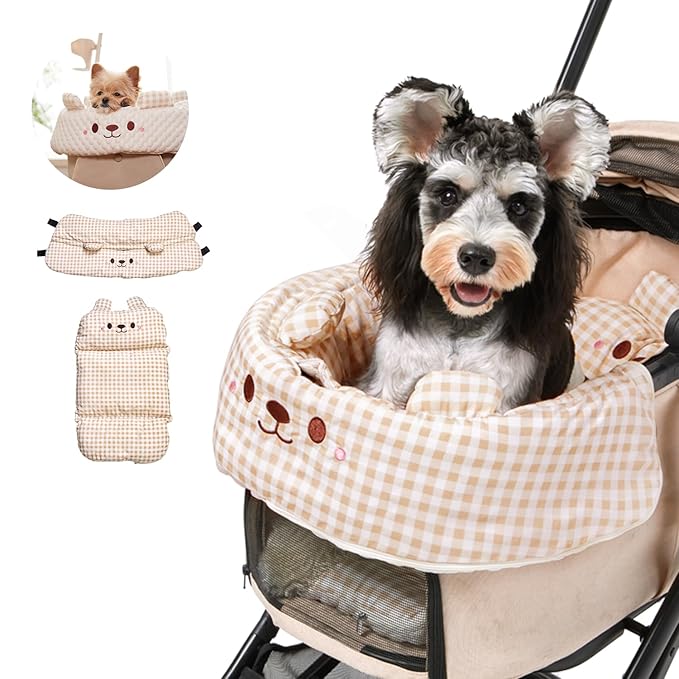 Cooling Cushion for Pets, Removable &amp; Washable Dog Stroller Cushion, Both Side Used Pet Stroller Cushion for Dogs &amp; Cats, Khaki