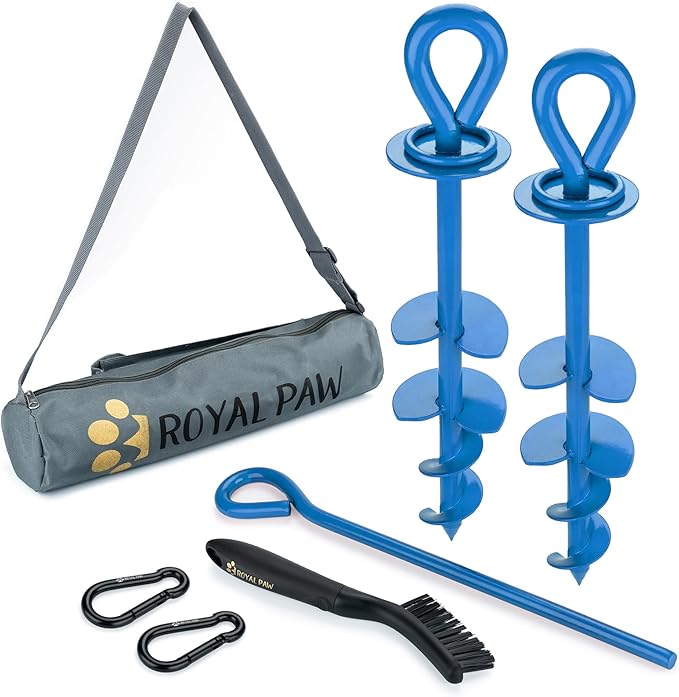 ROYAL-PAW Dog Tie Out Stake - for Large Dogs up to 210 lbs - Heavy Duty Dog Stake for Yard, Beach &amp; Camping Outside - Best in Ground Anchor for a Dog Cable, Leash, Lead Tether (1, Blue)