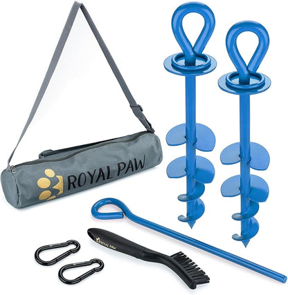 ROYAL-PAW Dog Tie Out Stake - for Large Dogs up to 210 lbs - Heavy Duty Dog Stake for Yard, Beach &amp; Camping Outside - Best in Ground Anchor for a Dog Cable, Leash, Lead Tether (1, Blue)