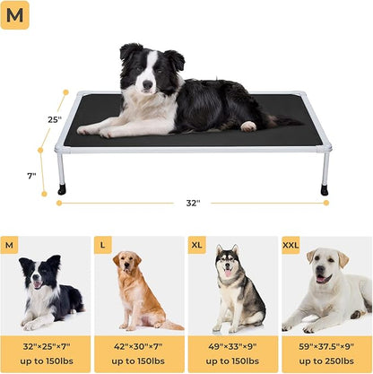 Veehoo Chewproof Elevated Dog Bed - Cooling Raised Pet Cot, Breathable Mesh, Washable &amp; Non-Slip for Medium Dogs, Indoor/Outdoor, Black Mat and Silver Metal Frame, 32x25inches (Model CWC2203B03)
