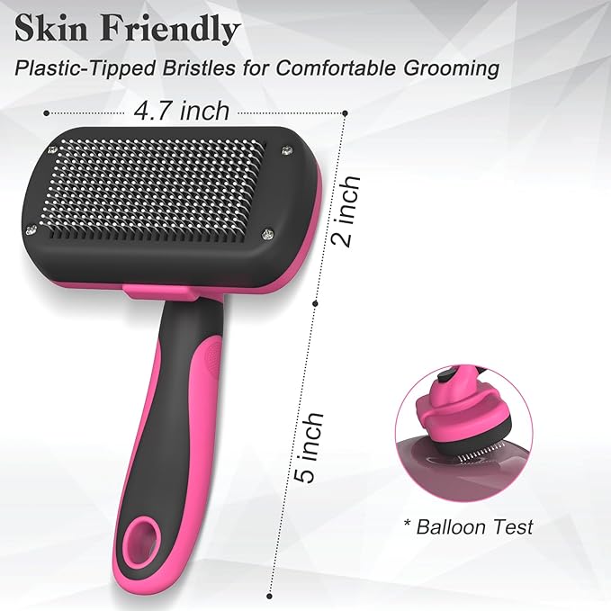 Self-Cleaning Pet Grooming Brush - Skin-Friendly Deshedding Tool for Dogs &amp; Cats in Pink, Removes Loose Hair and Tangles