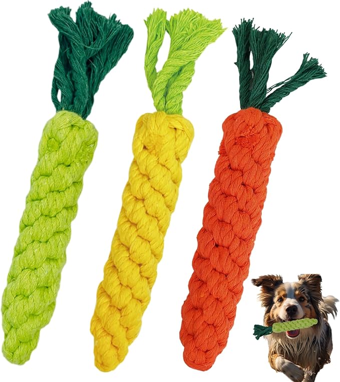 3PCS Mixed Color Woven Pet Rope Toys (Yellow, Green, Orange), Chew Toys for Dogs &amp; Cats, Safe &amp; Durable Braided Rope Toys for Pets