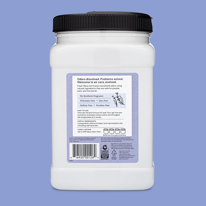 Fresh Wave Lavender Odor Removing Gel Refill, 63 oz. - Safer Odor Absorbers for Home, Natural Plant-Based Odor Eliminator, Every 15 oz. lasts 30-60 Days, For Cooking, Trash &amp; Pets