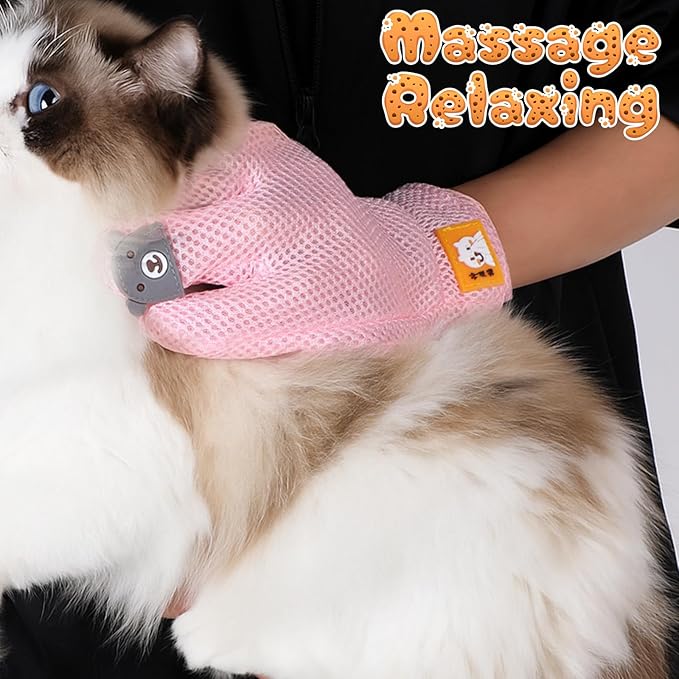 2 in 1 Pet Grooming Glove for Cats &amp; Dogs, Efficient Deshedding Brush Pet Long Short Fur Removal Glove, Gentle Massaging Puppy Kitten Bathing Grooming Brush Tool, Easy Clean Floating Hair Mitt