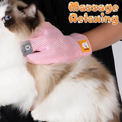 2 in 1 Pet Grooming Glove for Cats &amp; Dogs, Efficient Deshedding Brush Pet Long Short Fur Removal Glove, Gentle Massaging Puppy Kitten Bathing Grooming Brush Tool, Easy Clean Floating Hair Mitt