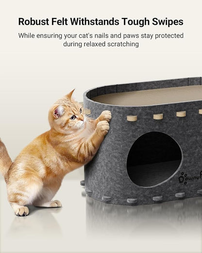 DownyPaws Cat House for Indoor Cats, Cat Bed Cave for Multiple &amp; Large Cats Up to 22 Lbs, Scratch Resistant Peekaboo Cat Caves, Foldable Tunnel Enclosed Bed, PeekaPurr, Sesame Gray