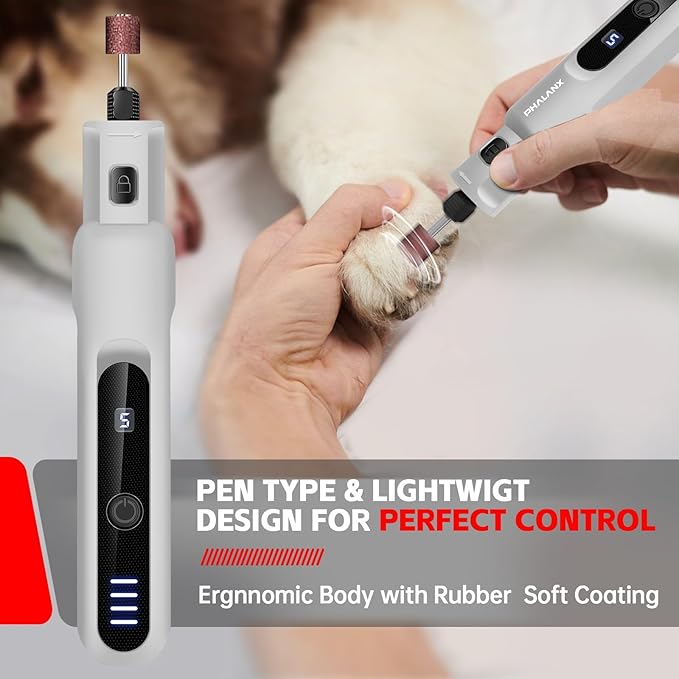 Dog Nail Grinder - Rechargeable Pet Nail Grinder, Electric Upgraded 5 Speed w LED Lights Cordless Dog Nail Trimmer Kit, 40 Accessories Pet Dog Claw Care Kit for Dogs Cats and Small Medium Animals Grey
