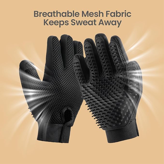 Pet Hair Remover Glove - Gentle Pet Grooming Glove Brush - Deshedding Glove - Massage Mitt with Enhanced Five Finger Design - Perfect for Dogs &amp; Cats with Long &amp; Short Fur - 1 Pack (Right-hand), Black