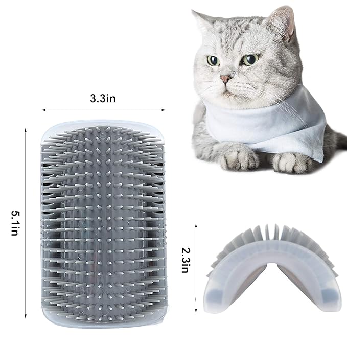 2 PACK Cat Self Grooming Corner Scratcher with Catnip, Massage Comb Brush for Long &amp; Short Fur