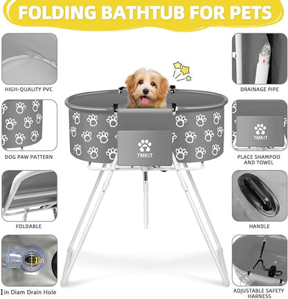 Dog Bathtub, Elevated Dog Bath Tub for Pet Bathing Shower and Grooming. Portable, Foldable with Safety Lock, Professional Pet Dog Washing Station for Small, Medium, Large Dogs Cats, No Backache