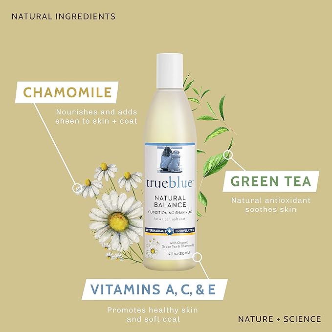 TrueBlue Natural Balance Conditioning Dog Shampoo with Green Tea &amp; Chamomile - Cleansing Wash, Deodorizing, Moisturizing – Toxin Free, Natural Botanical Blend – Tearless Cleaner – 12 Fl. Oz.
