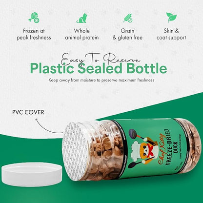 Freeze-Dried Duck Treats for Cats &amp; Dogs – 100% Human Grade, Single Ingredient, High-Protein, Healthy Snack – No Additives or Preservatives – 1.5oz - Inspected &amp; Tested in USA
