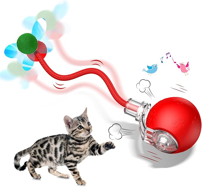 Interactive Cat Ball Toy - 2025 Smart Rolling Cat Toy with Shiny Tail, Motion Activated Boredom Relief for Indoor Cats, USB Rechargeable &amp; Obstacle Avoidance