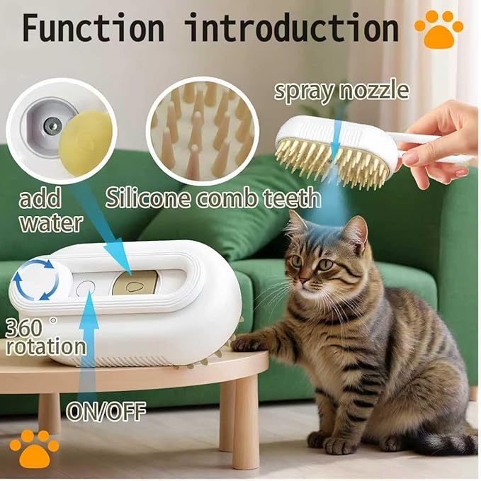 Cat steam brush USB-Powered Pet Steam Brush for Dogs &amp; Cats | Instant Fog Deshedding Tool, Reduces Shedding &amp; Flyaway Hair | Gentle Grooming Brush for Dog &amp; Cat Hair Loss Control (Orange)