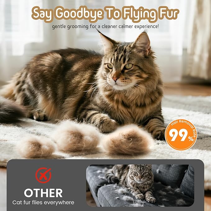 Self Cleaning Slicker Brush, 2-in-1 Cat Brush for Shedding, Skin Friendly Grooming Tool for Long &amp; Medium-Long Hair Pets, Adjustable Bristle Length with Dematting Comb for Cats, Dogs