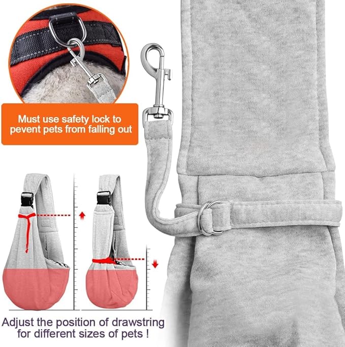 Tomkas Small Dog Sling Carrier - Zipper Pocket &amp; Adjustable Strap - for 3-10 lbs Pets(Grey)
