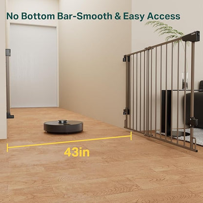 Cumbor 29.2-43" No Bottom Bar Baby Gate for Stairs, 2-in-1 Hardware Mounted Dog Gate Indoor, Pet Gate for Doorways with Large Walk Thru Door, Child-Proof Safety Gate for Top &amp; Bottom of Stairs (Brown)
