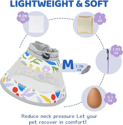 Breathable Air Mesh Cat Cone Collar Soft to Stop Licking, Adjustable, Foldable Lightweight Kitten Cones After Surgery Recovery for Cats &amp; Kittens (Flower,M)
