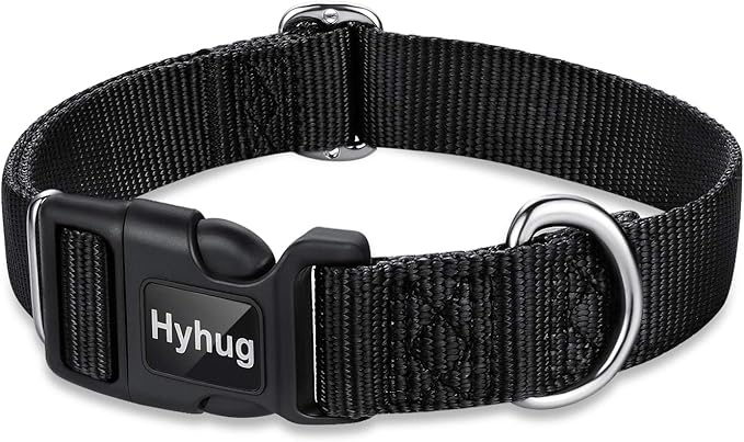 Hyhug Dog Collar for Large Dogs, Heavy Duty Black| Quick Release Nylon Buckle Collar, Adjustable &amp; Durable Pet Supplies for Boy &amp; Girl Dogs (Large, Black)